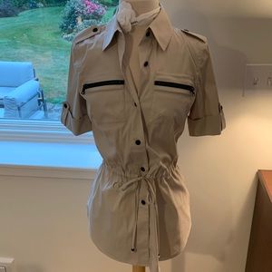 COPY - NWT St John yellow label shirt alabaster short sleeve button drawstring …